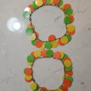 Vintage 5 Inch. Goldtone and Plastic Disk Necklace